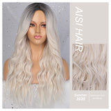 perruque pour blonde 2 tons - HAIR Long Wavy Ombre Blonde Wig Platinum Synthetic Wigs