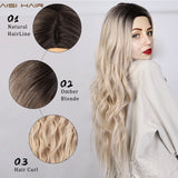 perruque pour blonde 2 tons - HAIR Long Wavy Ombre Blonde Wig Platinum Synthetic Wigs