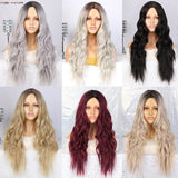 perruque pour blonde 2 tons - HAIR Long Wavy Ombre Blonde Wig Platinum Synthetic Wigs