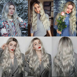 perruque pour blonde 2 tons - HAIR Long Wavy Ombre Blonde Wig Platinum Synthetic Wigs