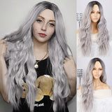 perruque pour blonde 2 tons - HAIR Long Wavy Ombre Blonde Wig Platinum Synthetic Wigs