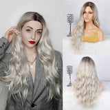 perruque pour blonde 2 tons - HAIR Long Wavy Ombre Blonde Wig Platinum Synthetic Wigs